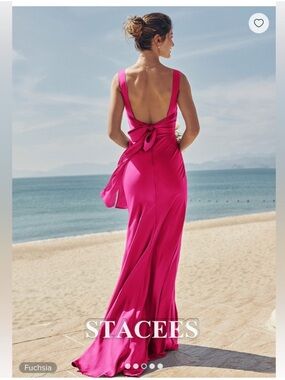 Stacees Hot Pink Fuschia Formal Gown Backless Tie Back Prom Dress Formal Barbie